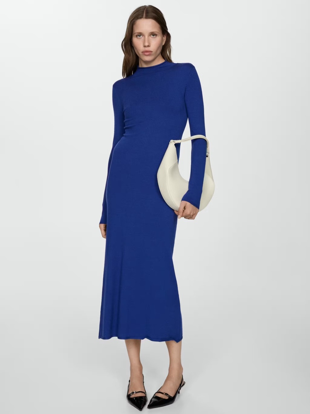 Mango Blue Perkins neck knitted dress NWT